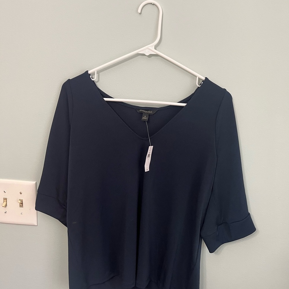 Banana Republic Factory Black Blouse with Elbow-Length Sleeves